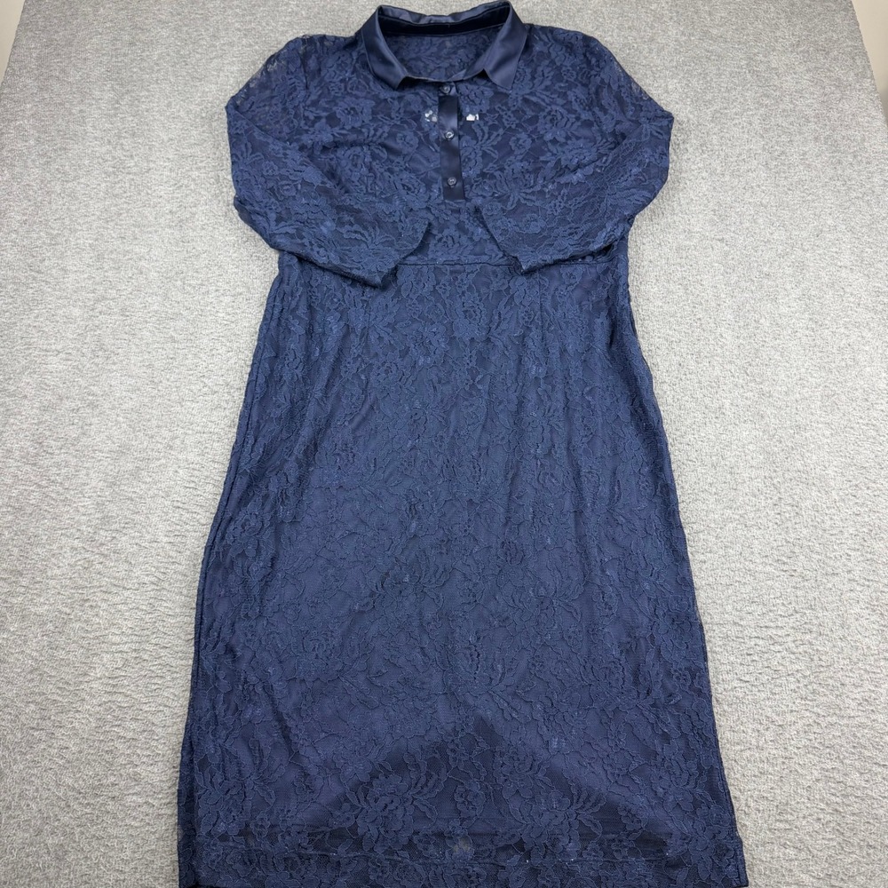 New York &‎ Company Navy Blue Floral Lace Women's XL Sheath Dress Satin Collar